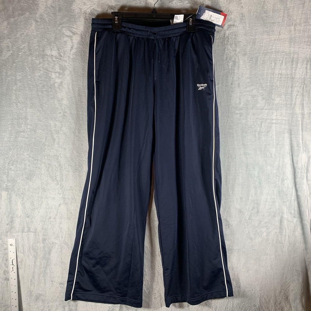 Reebok Women's Track Pants XL Navy Blue Rraining BV Tricot Pockets Wide Leg